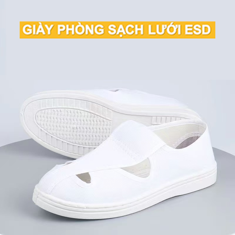 Giày phòng sạch chống tĩnh điện ESD, mặt lưới thoáng khí 4 lỗ, giày bảo hộ siêu nhẹ SAFEMALL、