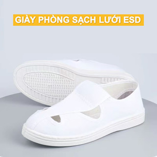 Giày phòng sạch chống tĩnh điện ESD, mặt lưới thoáng khí 4 lỗ, giày bảo hộ siêu nhẹ SAFEMALL、