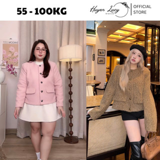  ÁO KHOÁC DẠ TWEED BÔNG XÙ dáng ngắn basic cổ tròn cúc đồng phong cách Hàn Quốc hot trend Huyền Lucy Bigsize 