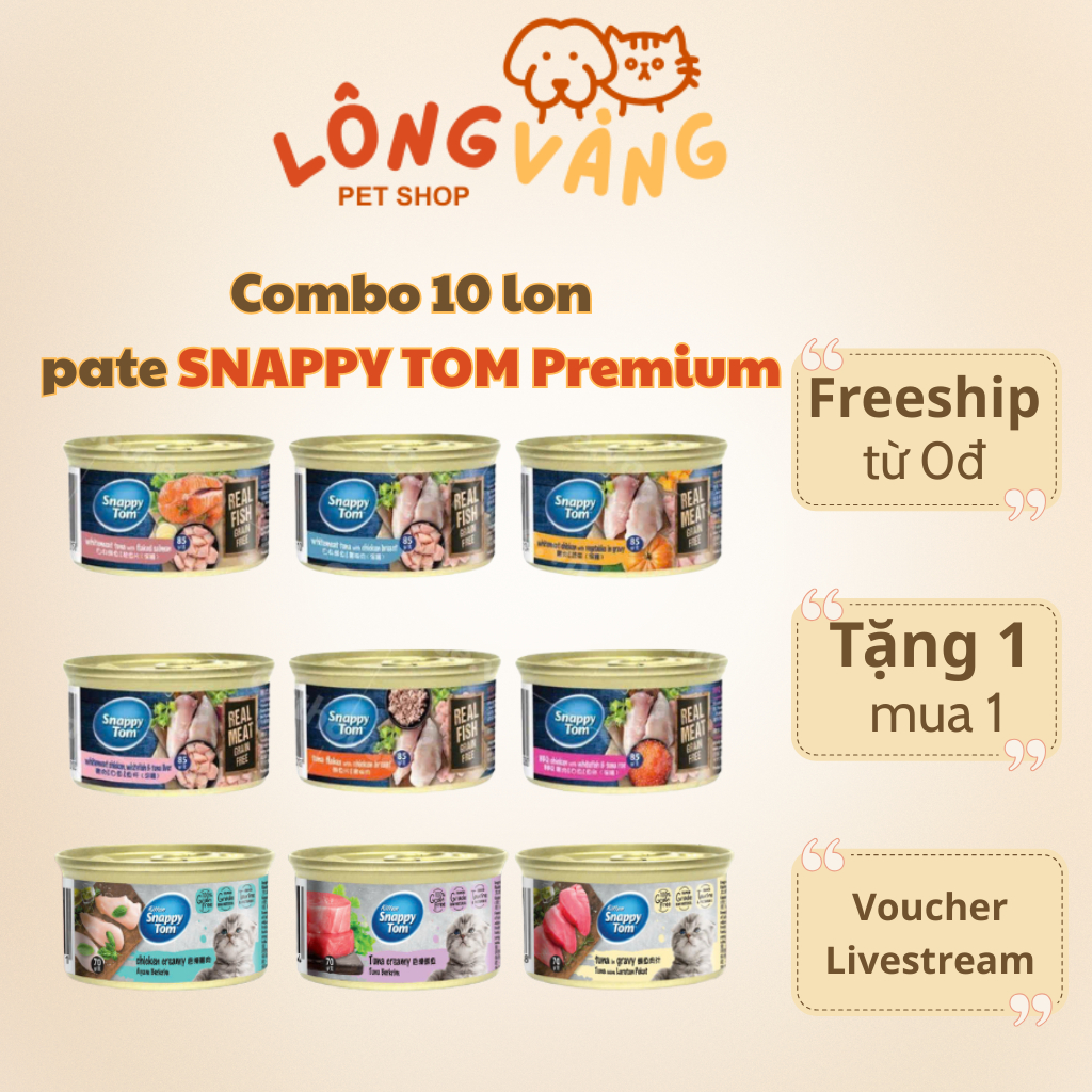 [Combo 10 lon] Pate SNAPPY TOM premium cho mèo, pate lon snappy tom 85gr, snappy tom creamy