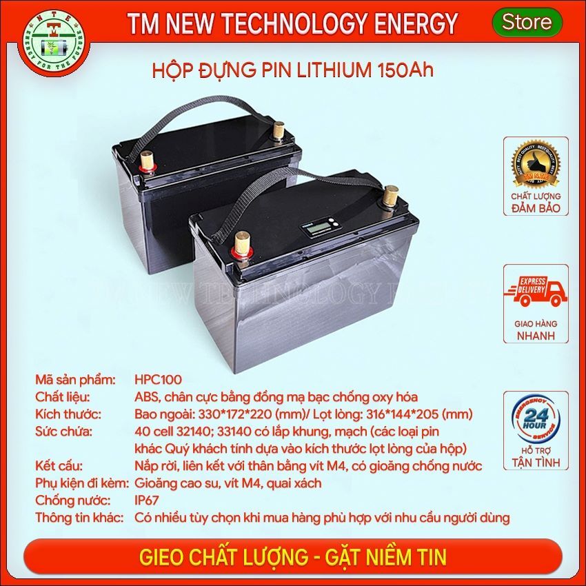 Vỏ nhựa, hộp nhựa chống nước 150Ah chất liệu ABS dùng làm bình pin Lithium (vừa 40 cell 32140; 33140