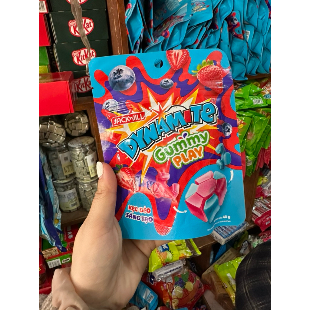 Kẹo dẻo trái cây dynamite gummy,kẹo dẻo sáng tạo 40g vị trái cây hạt mâm xôi