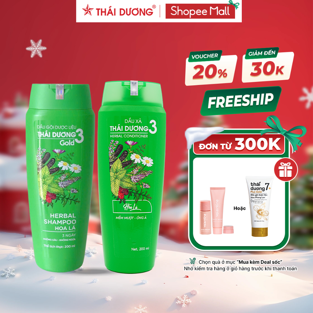 Dầu gội và dầu xả dược liệu Thái Dương 3 / 3 Gold Chai 200ml - Sao Thái Dương