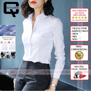  voucher giảm 10%  Áo sơ mi nữ công sở màu trắng dài tay dáng Hàn Quốc 