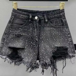  Quần short Quần đùi jeans denim bò rách tua rua lộ túi 