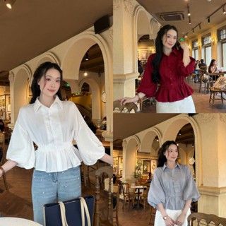  Áo sơ mi nữ tay lồng đèn dáng chít eo xinh xắn trẻ trung LAMO - B1490 