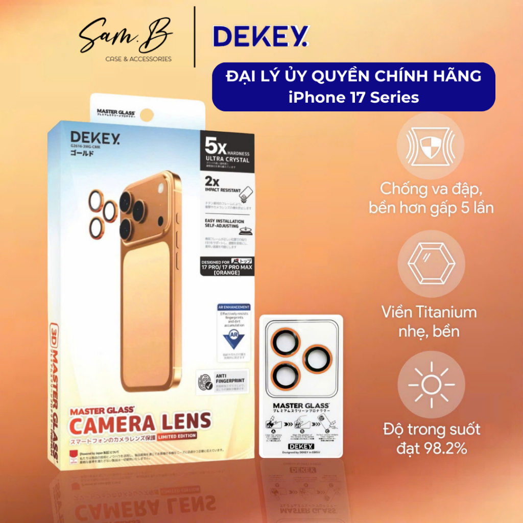 [iPhone 17 Series] Kính cường lực bảo vệ Camera Lens khung viền thép chính hãng Nhật Bản DEKEY