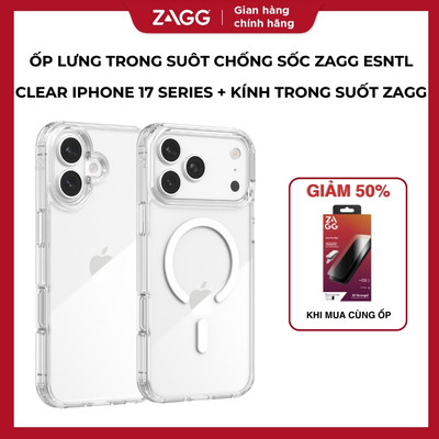 [iPhone 17 Series] Ốp lưng trong suốt ZAGG ESNTL chống sốc 1.5m, bảo hành 1 năm 1 đổi 1