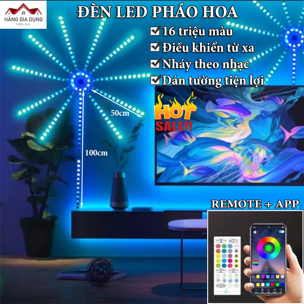 Đèn LED Trang Trí, Đèn LED Pháo Hoa Tết có điều khiển từ xa, Đèn Nháy Pháo Hoa Dán Tường Tiện Lợi