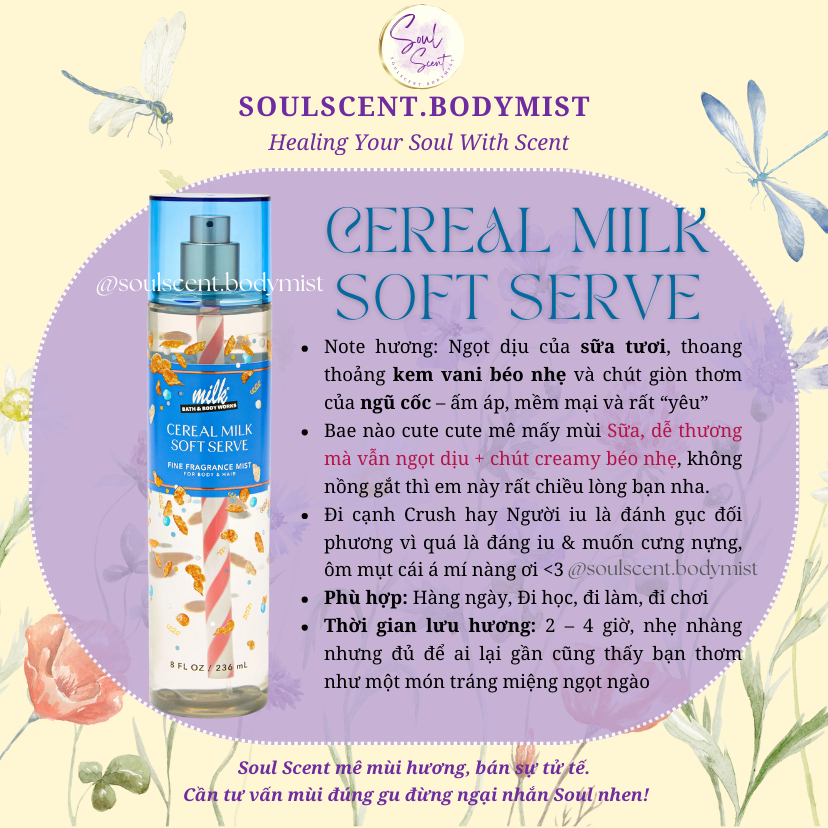 Cereal Milk Soft Serve - Birthday Collection Bodymist xịt thơm nước hoa toàn thân Bath & Body Works 