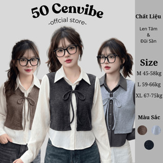  Áo Sơ Mi Gile Croptop Nữ Dài Tay Thắt Nơ Phối Len Tăm Thỏ Có Bigsize 45-75kg Phong Cách Korea  50 Cenvibe Clothing  #342 