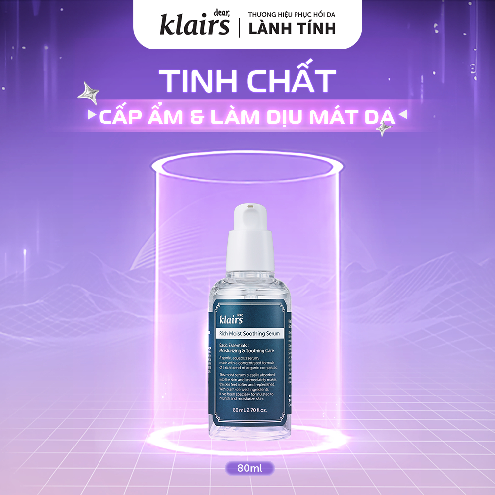 Tinh chất dưỡng da Dear, Klairs Rich Moist Soothing Serum hỗ trợ cấp ẩm và làm dịu mát da 80ml