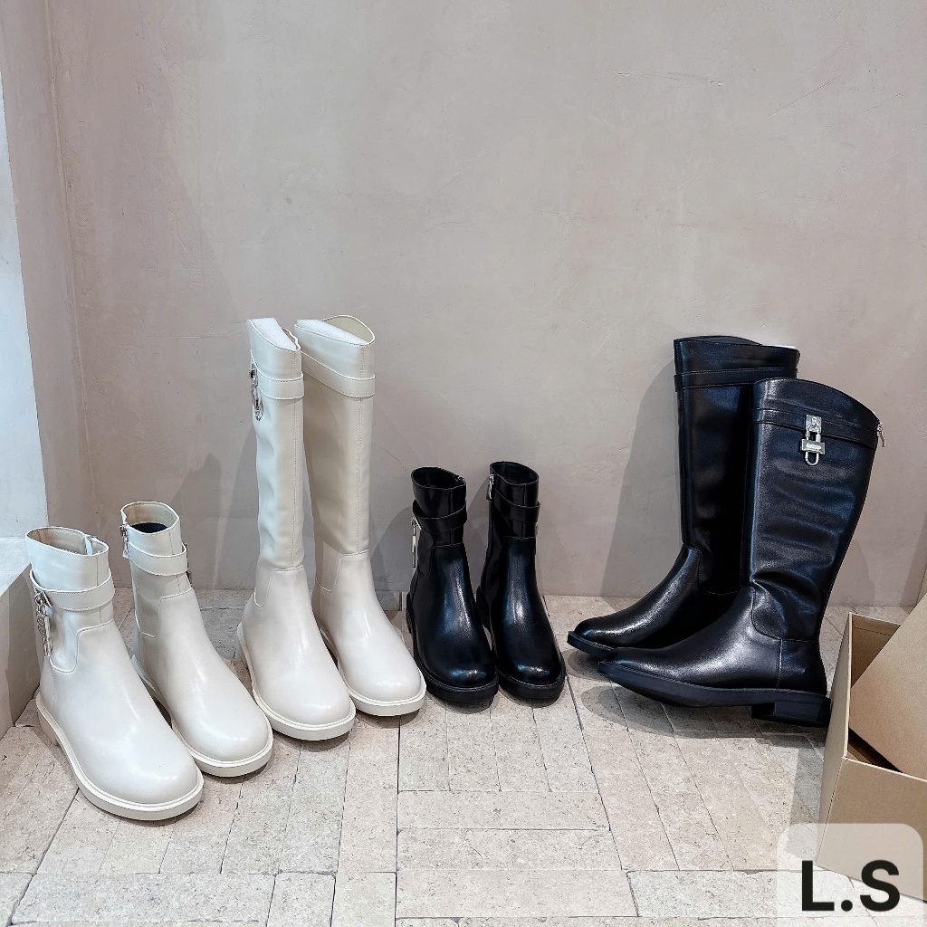 Boots Nữ Da Cao Cấp Cổ Cao & Cổ Thấp – 2 Màu Trắng / Đen – Kiểu Dáng Thời Trang Sang Trọng