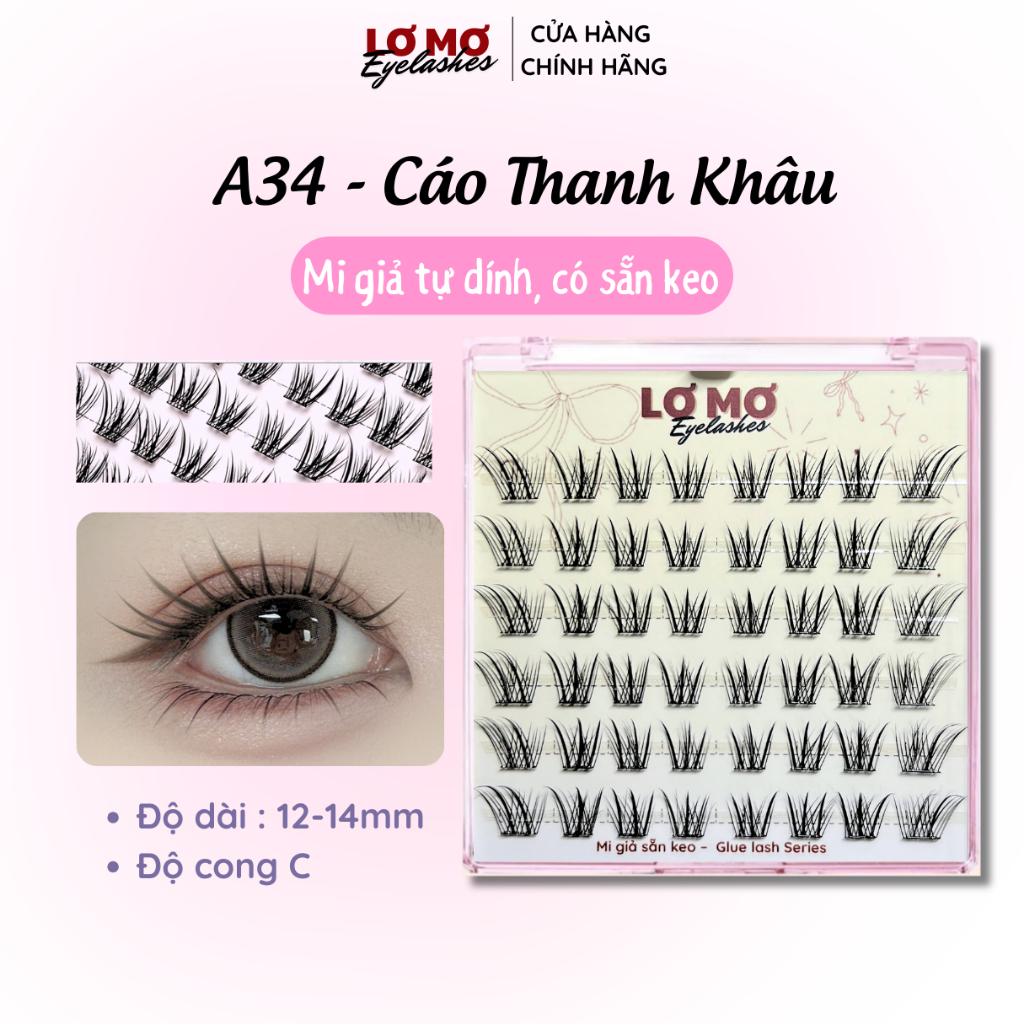 (A34-Cáo Thanh Khâu) Mi giả sẵn keo, Mi Giả Tự Dính, Mi Mềm Nhẹ, Lơ Mơ Eyelashes