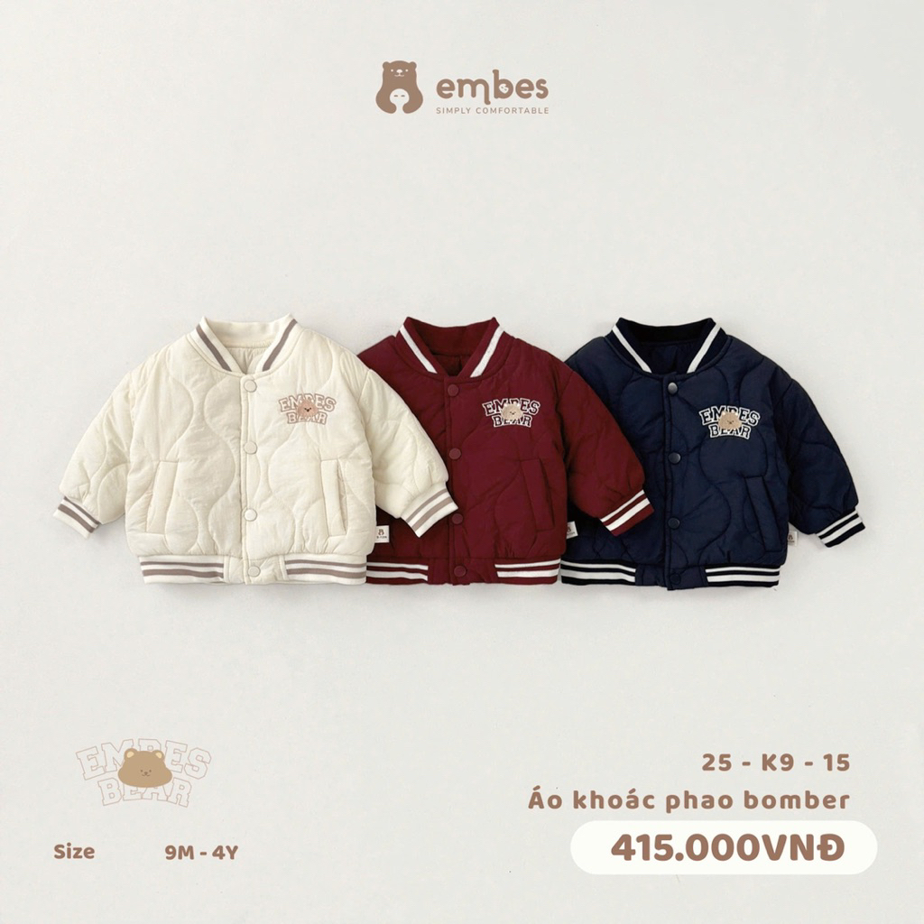 Áo khoác phao Bomber Embes 25-K9-15 cho bé trai. Áo khoác phao siêu dày ấm cho bé BEO.Kids
