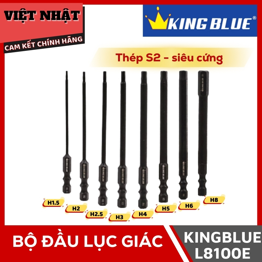 Bộ đầu lục giác Kingblue L8100E, kích thước H1.5-H8, sử dụng thép S2