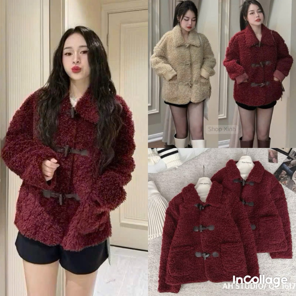 [ Hàng QC Loại 1 ] Áo Lông Cừu Lót Da Lộn, Áo Khoác Nữ Lông Cừu Khuy Sừng Mài hàng Qccc  - Halinh Sh