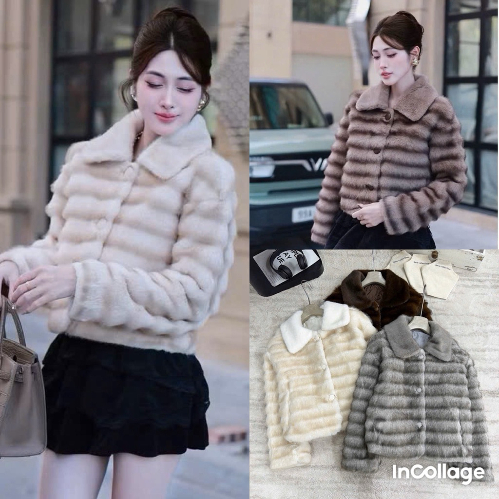 [ HOẢ TỐC HN ] Áo Khoác Lông Rái Cá Cổ Bẻ Khuy Bọc 3 Màu size ML hàng Qccc  - Halinh Shop