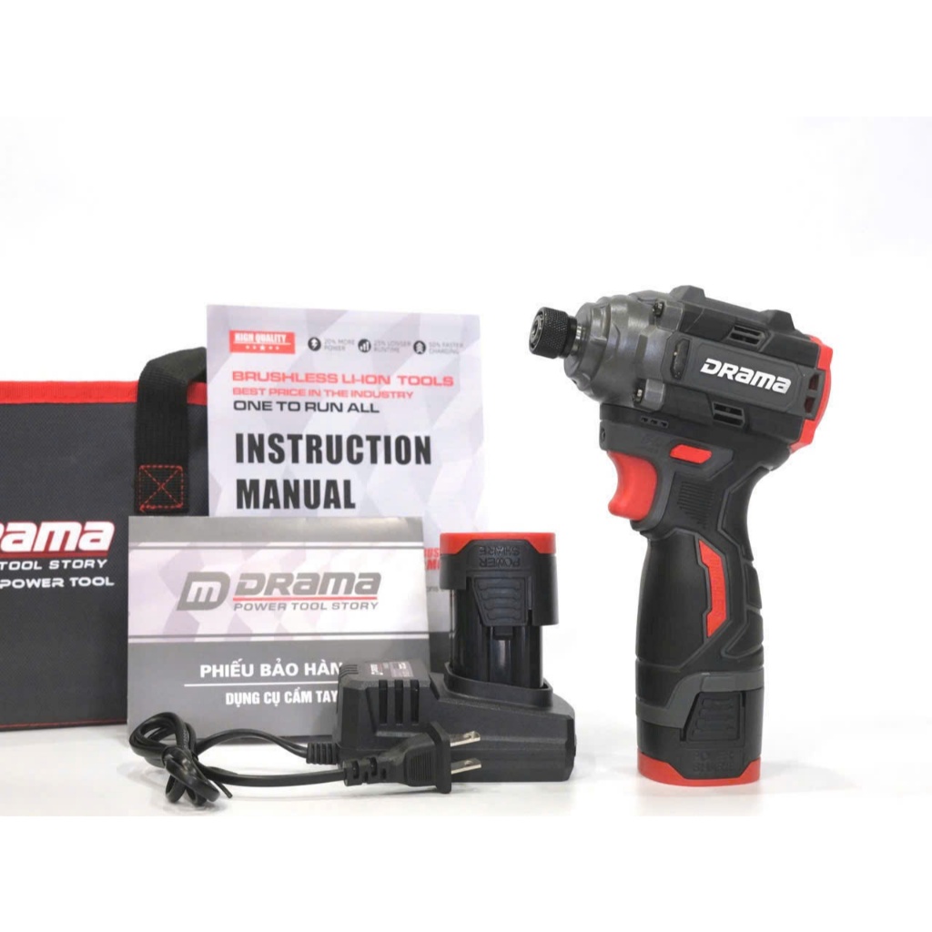 Máy chuyên vít búa pin DRAMA FLEX 5818, 160Nm, Không Chổi Than, Tặng 1 túi vải