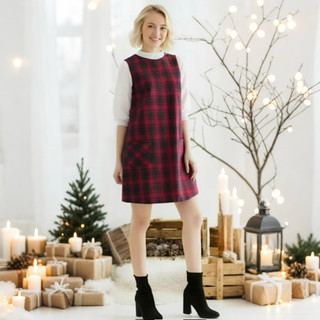 Đầm noel váy chụp hình caro đỏ phối trắng (kèm hình thật)