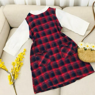 Đầm noel váy chụp hình caro đỏ phối trắng (kèm hình thật)