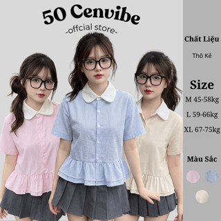  Áo Sơ Mi Cộc Tay Nữ Dáng Babydoll Phối Cổ Sen Bèo Tầng Có Bigsize 45-75kg Phong Cách Korea #309 