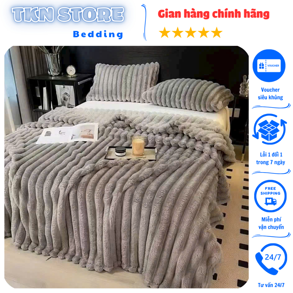 Chăn Tuyết Tăm Plus Lông Thỏ Kích Thước 230*200cm, Chăn Nỉ Chất Liệu Lông Tuyết Nhẹ Mềm Mại - Sử Dụn