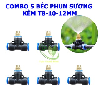  Combo 5 Béc phun sương tưới cây đầu đồng kèm T 8,10,12mm 
