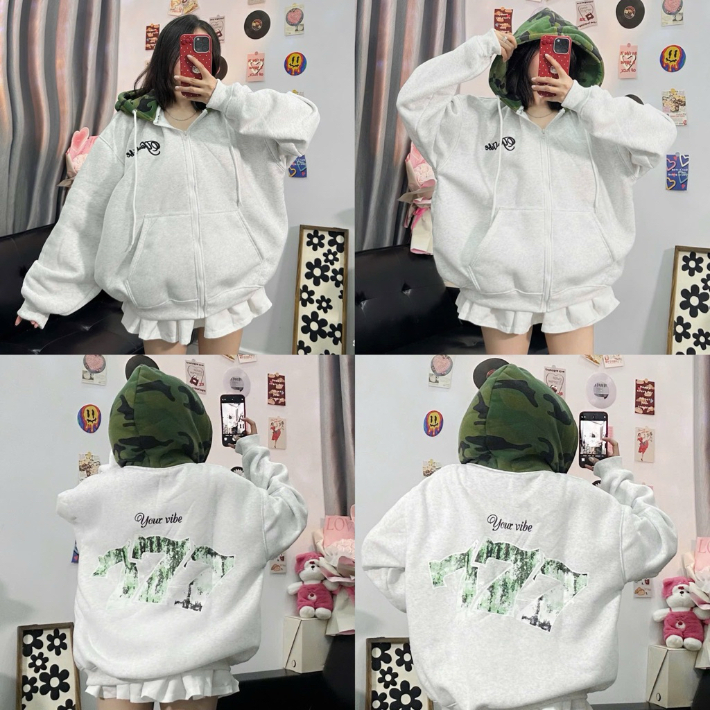 Áo Khoác Hoodie Camo TrendVibe – Chữ Thêu Độc Đáo, Unisex Form Rộng KAZI