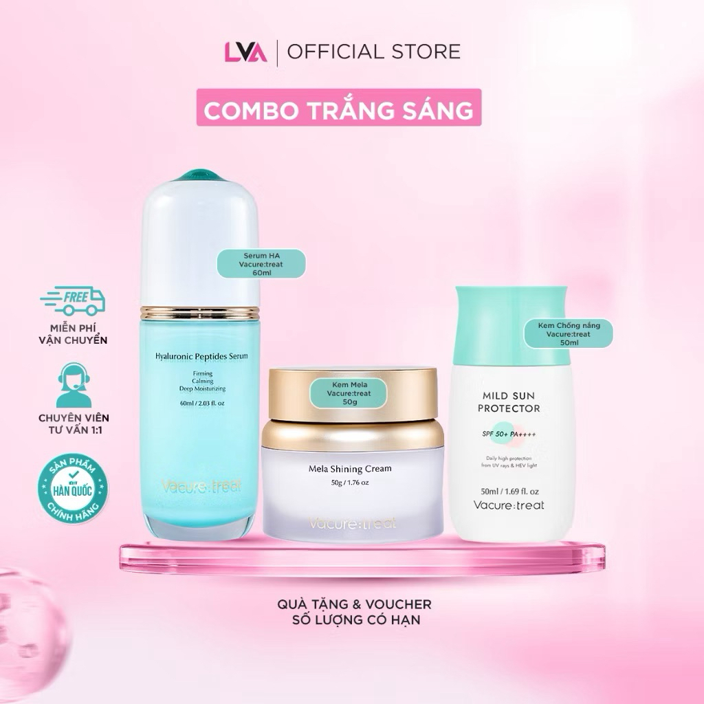 [Tặng Set Mặtnạ BrLab]COMBOTrắng Sáng:Kem dưỡng Mela Shining Cream Serum cấp ẩm HA+ Kem chống nắng V