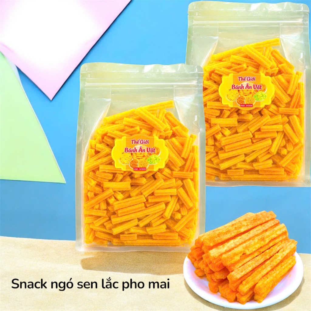 Snack Que Phô Mai Ngó Sen, Bim bim khoai tây ngó sen lắc phô mai thơm ngon, Đồ ăn vặt