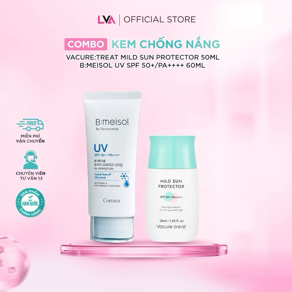 [Bmeisol Bản Mới]Kem chống nắng Vacure:treat Mild Sun Protector 50ml và Bmeisol UV SPF 50+/PA++++ 60