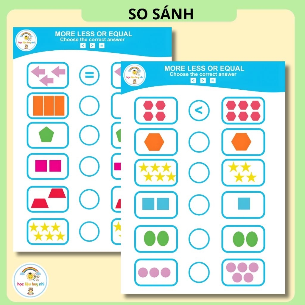 Học liệu tư duy toán học, toán so sánh lượng, làm quen toán học, tập đếm (sp gồm 10 tờ) MA003