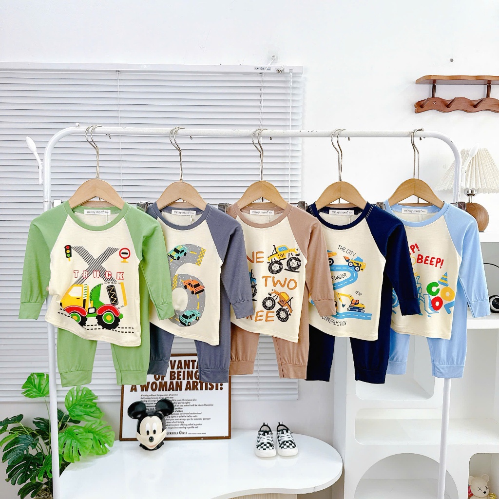 Bộ Dài Tay THUN LẠNH MINKY MOM In Hình Ô Tô Cho Bé Trai TD-IN138