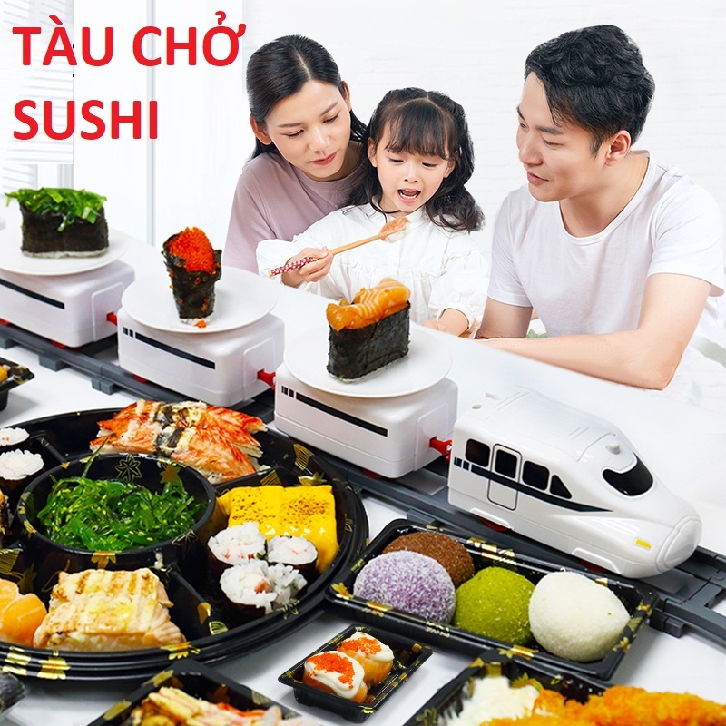 Đồ chơi đường ray tàu hỏa chở sushi, đồ chơi tàu hỏa chở sushi kèm phụ kiện, quà tặng sinh nhật