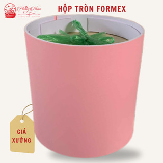 Hộp cắm hoa hình trụ tròn chất liệu formex chống nước có sẵn đôn gỗ và dây buộc