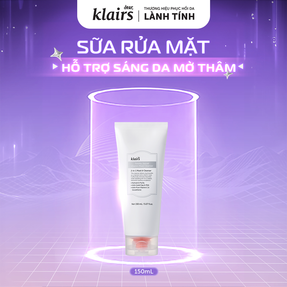  Sữa rửa mặt Dear, Klairs Freshly Juiced Vitamin Mask Cleanser hỗ trợ làm sáng da 150ml