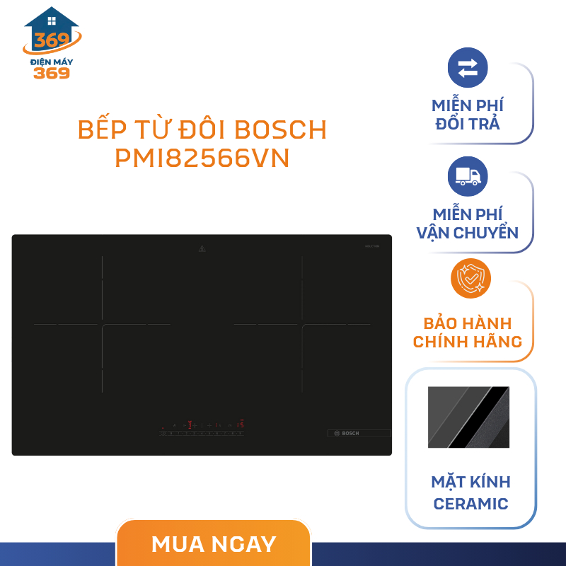 Bếp Từ Bosch PMI82566VN – Công Suất 2800W – Mặt Kính Gốm Thủy Tinh – SMC
