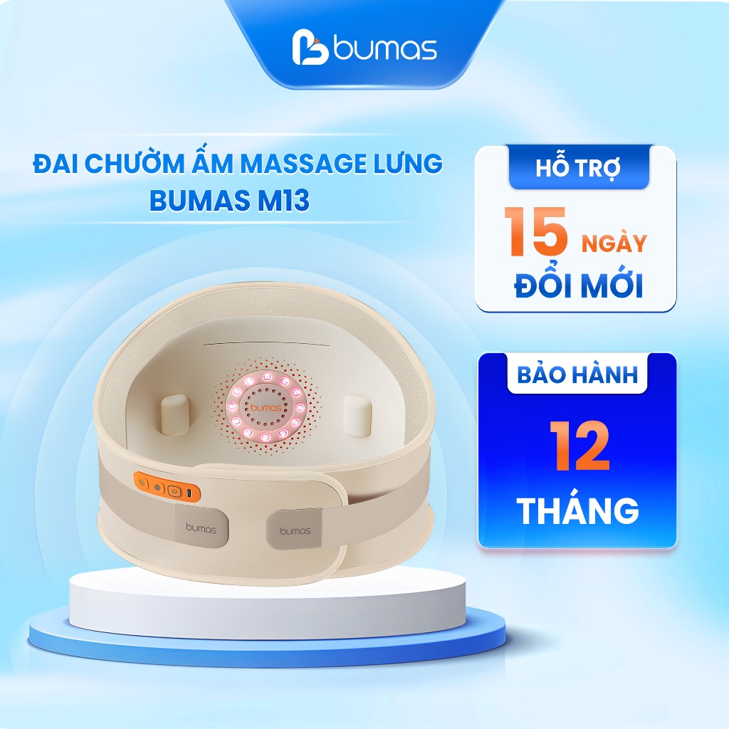 [KOL x BUMAS] Đai Chườm Ấm Massage Lưng BUMAS M13 - Trọng Lượng 760g, Chất Liệu Polyester