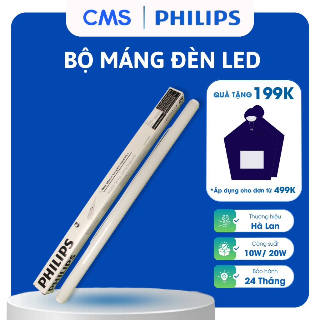 Bộ máng đèn LED Philips BN012C chính hãng, siêu sáng, chiều dài 1.2m, 0,6m. Ánh sáng: vàng