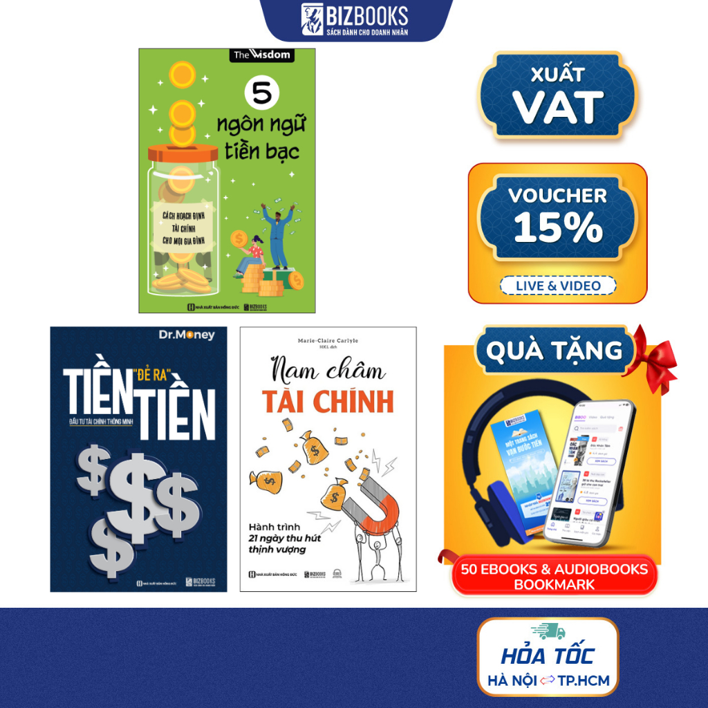 Bộ 3 Cuốn Tiền Đẻ Ra Tiền, 5 Ngôn Ngữ Tiền Bạc, Nam Châm Tài Chính | Bộ Sách Thu Hút Thịnh Vượng & T