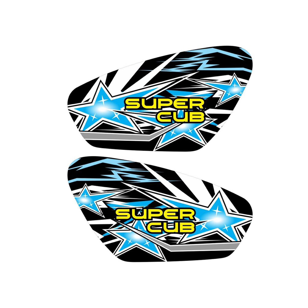 Tem xe Super Cub 83 ngôi sao xanh-đỏ, tem xe 3 lớp chống thấm nước