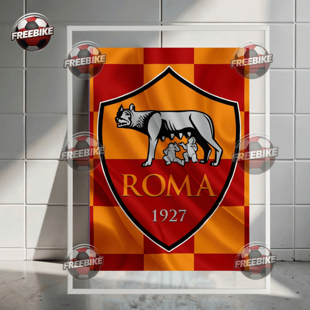 POSTER LOGO AS ROMA KHUNG BẰNG KÍNH PHA LÊ CAO CẤP