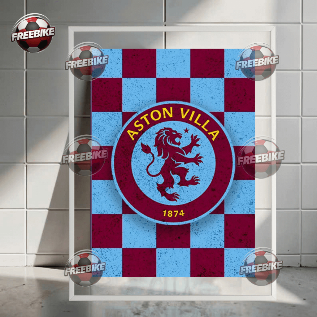 POSTER LOGO ASTON VILLA KHUNG BẰNG KÍNH PHA LÊ CAO CẤP