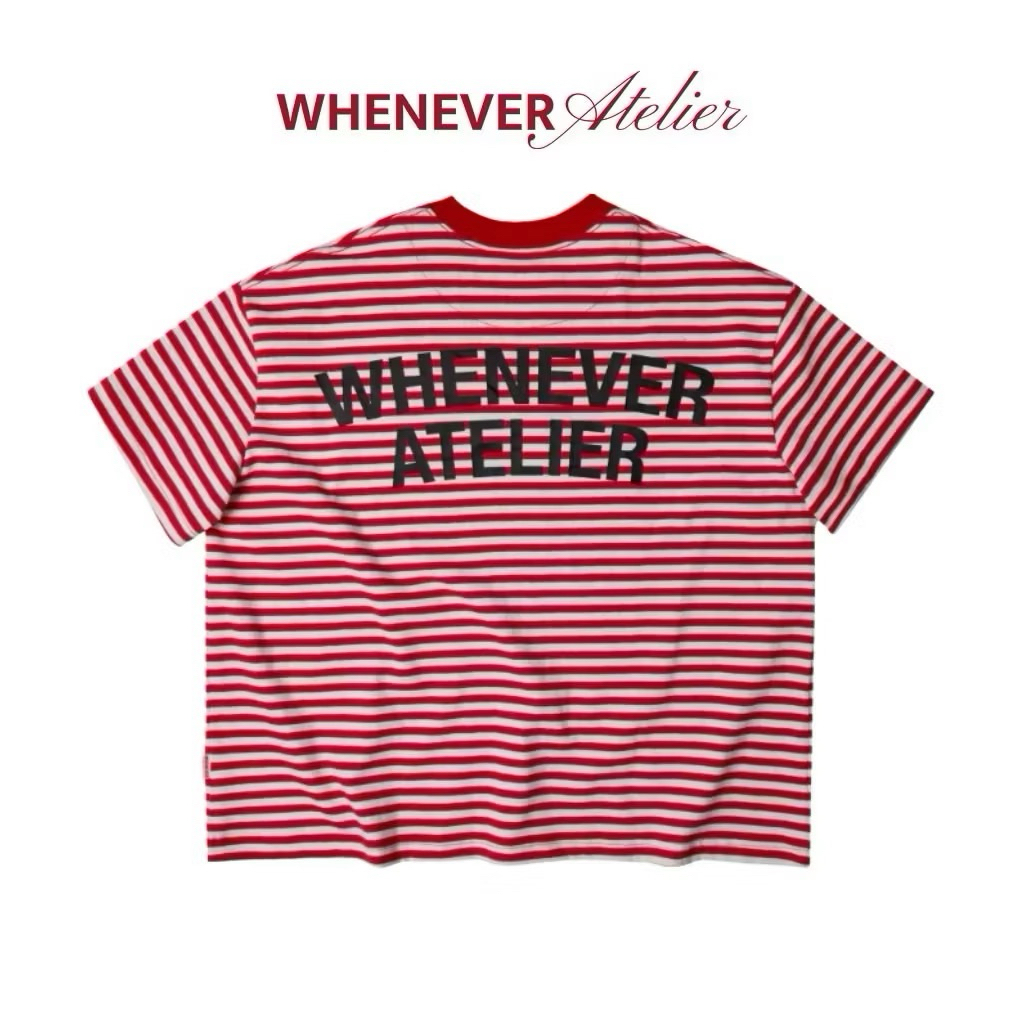 Áo thun Whenerver sọc đỏ Chính hãng tặng kèm túi tote