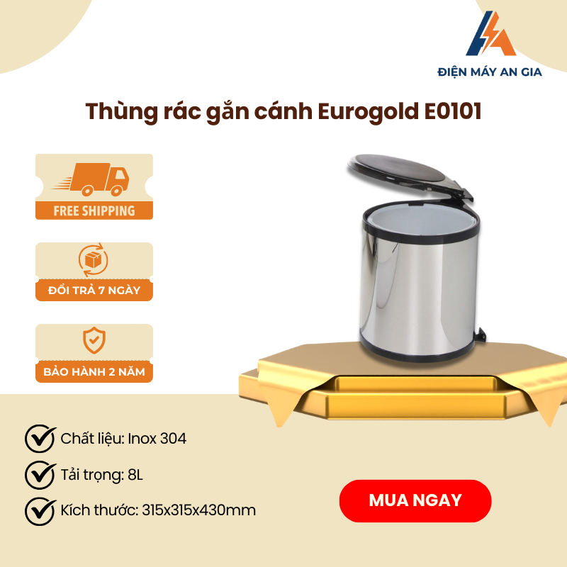Thùng Rác Đơn Âm Tủ Gắn Cánh Eurogold E0101 – Thiết Kế Nhỏ Gọn, Tháo Lắp Tiện Lợi – PEB