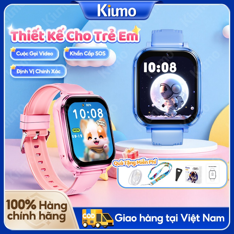 Kiumo Đồng Hồ Thông Minh Trẻ Em 4G kèm Ốp Silicone & 2 Dây Đeo, Định Vị LBS/GPS, IP65