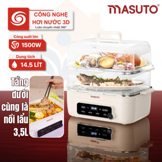 Nồi lẩu hấp 3 tầng đa năng MASUTO MSSteam 14,5L, công suất 1500W hấp gà nguyên con bảo hành 12 tháng