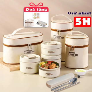 Hộp Cơm Giữ Nhiệt 3–4 Tầng Kèm Túi – Hộp Cơm Văn Phòng Quay Được Lò Vi Sóng, Tặng Bộ Đũa Thìa