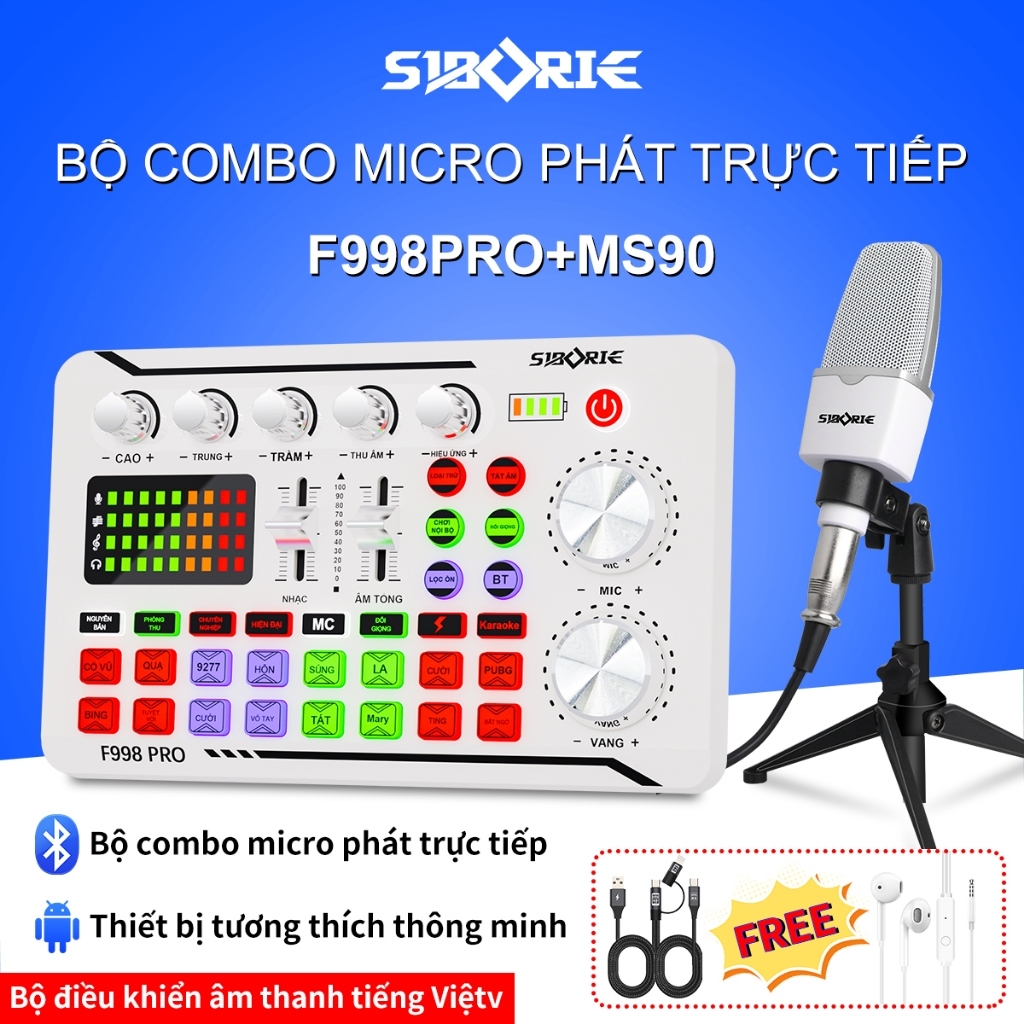 [SIBORIE - BẢN TIẾNG VIỆT] Soundcard F998 PRO & Mic MS90 Cao Cấp Thu Âm Kèm Phụ Kiện Dây Livestream
